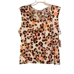 Allison Daley Cream Leopard Print Sleeveless Top with Peach and Orange Spots